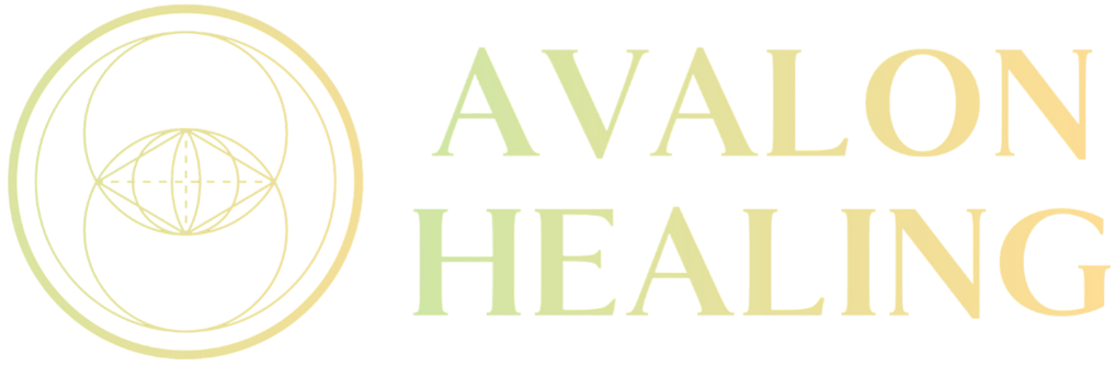 Avalon Healing logo banner in green and gold