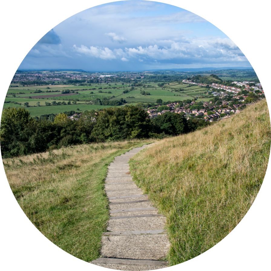 Countryside walking path overlooking the Kent landscape near Sevenoaks